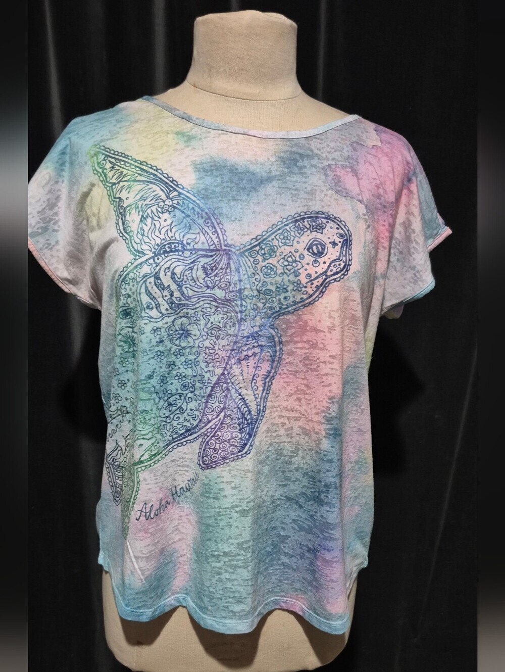 Women’s Tie-Dye Sea Turtle Short Sleeve Top - Pastel Multi (Box C)